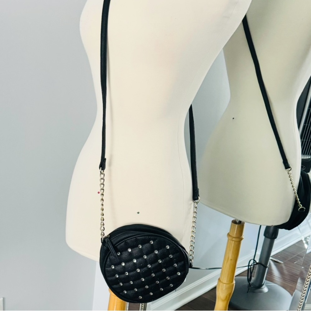 Black Quilted Studded Crossbody Shoulder Bag